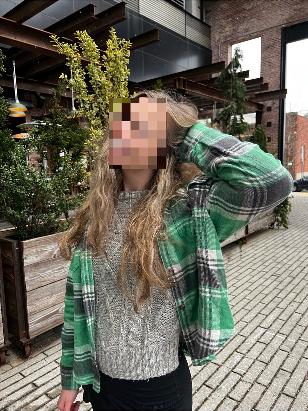 American Eagle Outfitters Women’s Green and Gray Plaid Hoodie Jacket Flannel